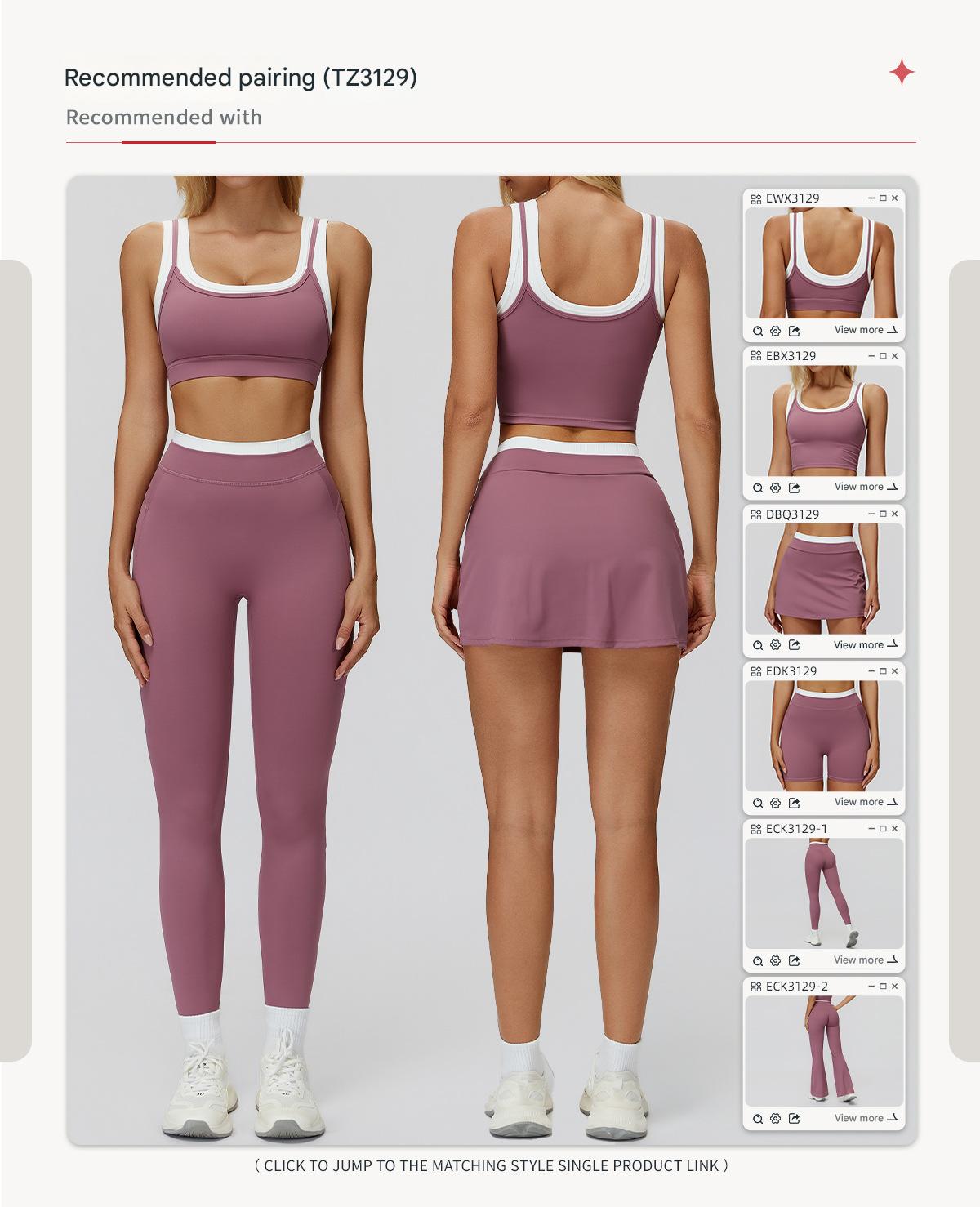 Light Blue Contrast Piping Outfit: Sleeveless Crop Top & High Stretch Active Shorts - Image 4