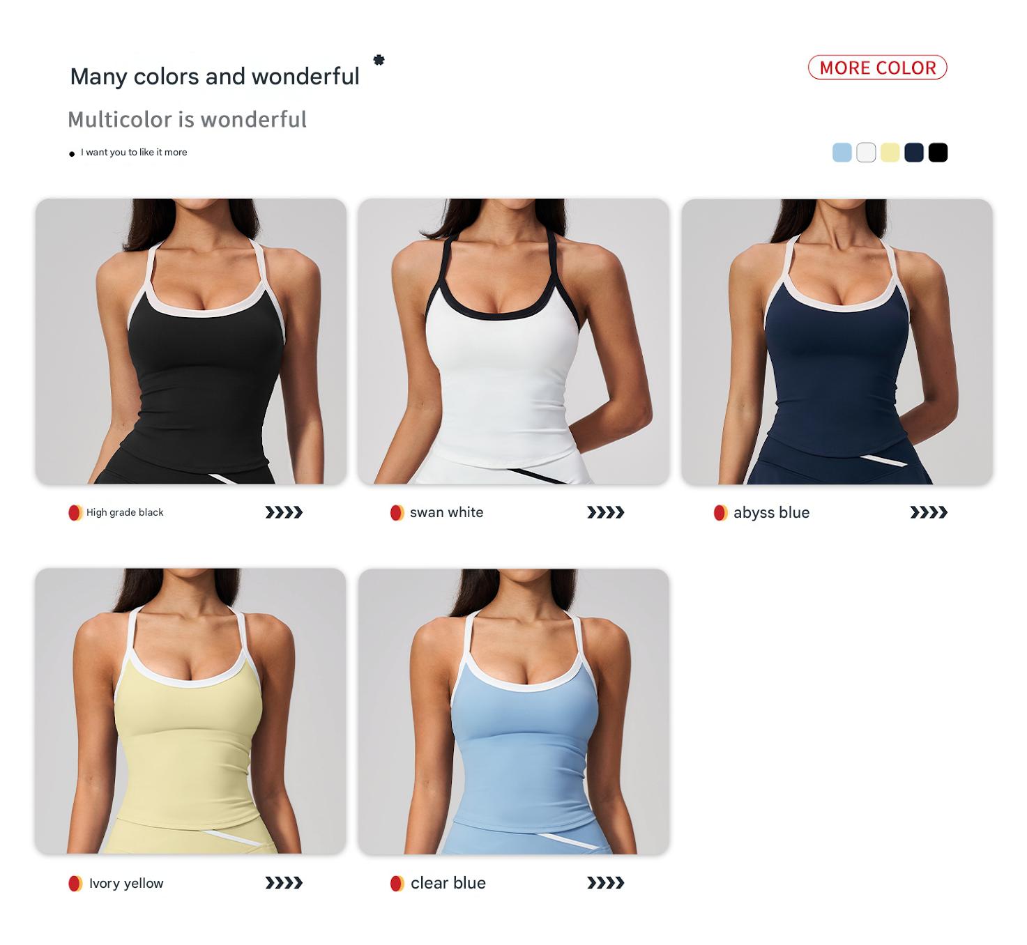 Women Contrast Trim Spaghetti Strap Yoga Tank Top Padded Workout Sports Cami Shirt - 图片 5