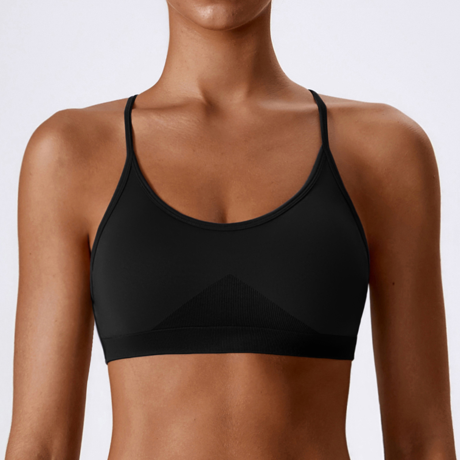 Women Seamless Thin Strap Sports Bra Moderate Support Yoga Workout Padded Bra