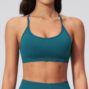 Breathable Seamless Knit Sports Bra Women Thin Strap Yoga Workout Padded Bra Top