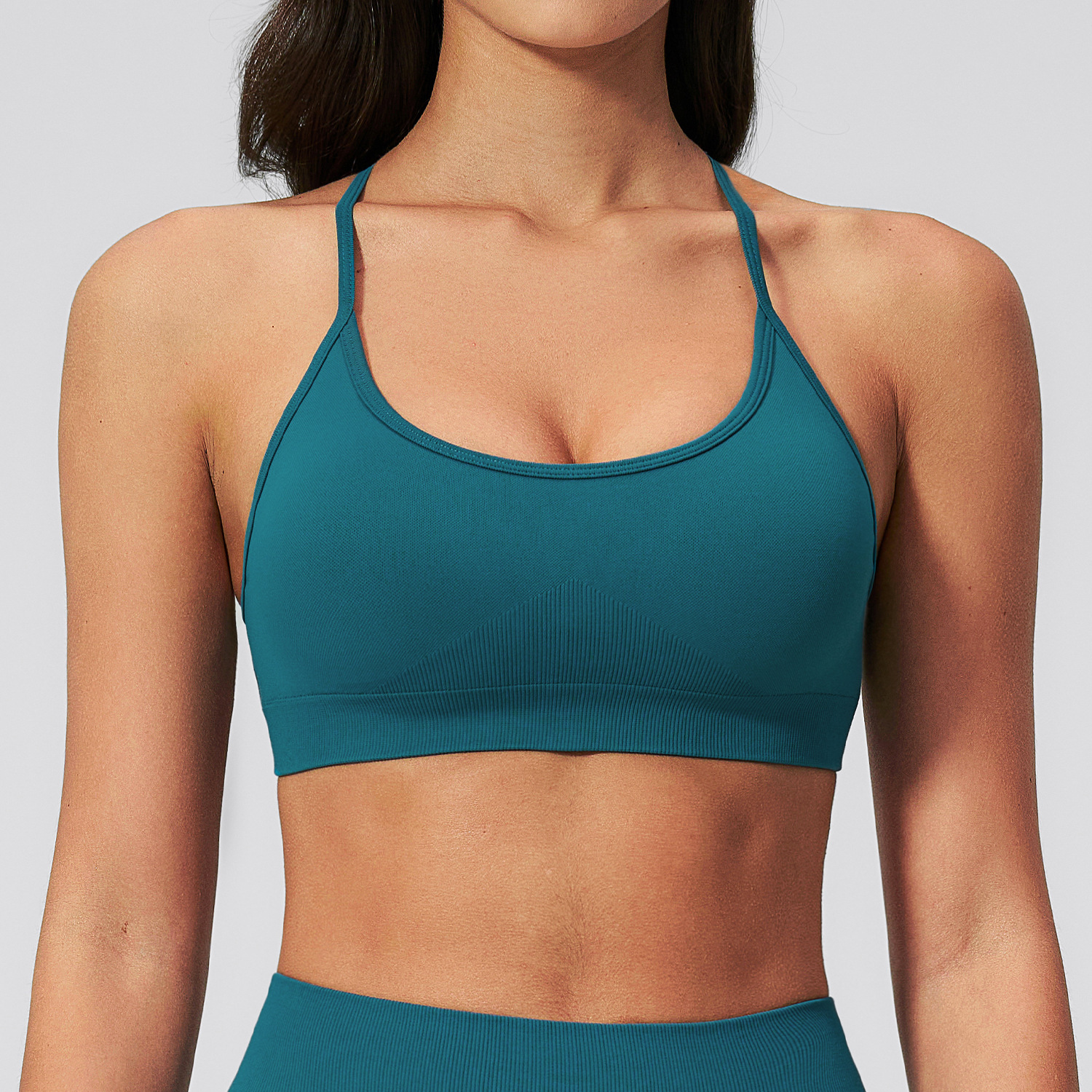 Breathable Seamless Knit Sports Bra Women Thin Strap Yoga Workout Padded Bra Top