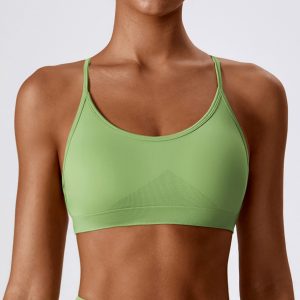 Breathable Seamless Knit Sports Bra Women Thin Strap Yoga Workout Padded Bra Top