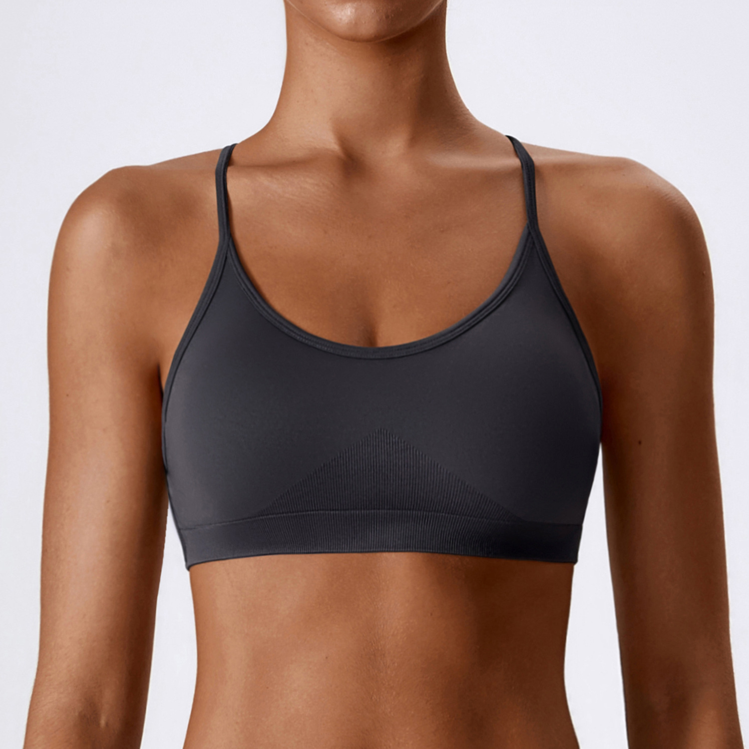 Seamless Knit Thin Strap Sports Bra Women Comfort Padded Yoga Daily Wear Bra